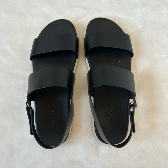 VINCE black strappy platform sandal 38.5 white sole neutral staple comfortable - Picture 2 of 6